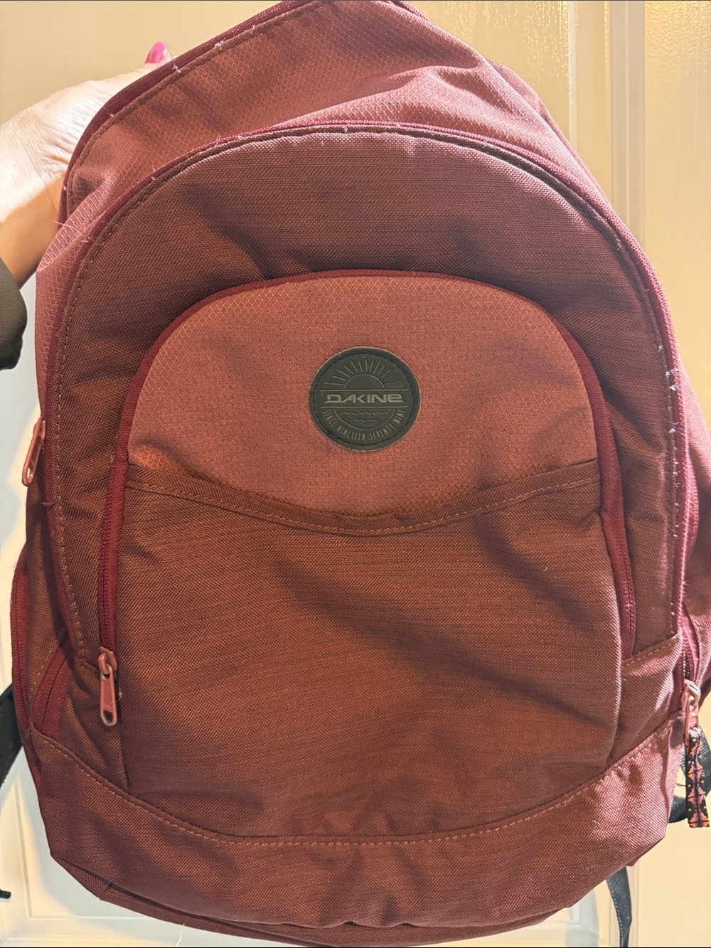 DAKINE Burgundy Backpack With Six Pockets Durable For School Outdoor Use #FLAW